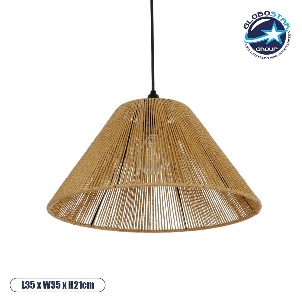 GLOBOSTAR® HATA  205-0036 Boho Κρεμαστό Φωτιστικό Οροφής με Ντουί 1 x E27 AC 220-240V IP20 - Μπεζ - M35 x Π35 x Υ21cm